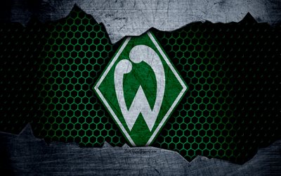 Werder Bremen, 4k, logo, Bundesliga, metal texture, soccer, FC Werder Bremen, football