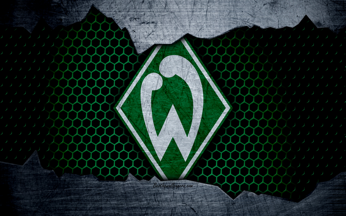 Werder Bremen, 4k, logotyp, Bundesliga, metall textur, fotboll, FC Werder Bremen