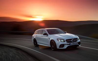Mercedes-AMG E63 Estate, 4k, 2017 cars, 4MATIC, new E63, sunset, Mercedes
