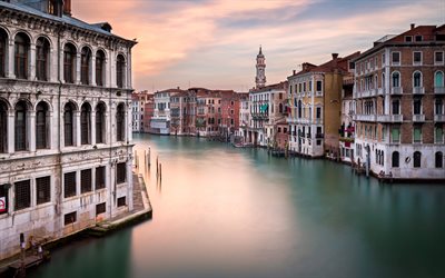 Venezia, sera, tramonto, Italia, attrazioni turistiche di Venezia, Canal grande