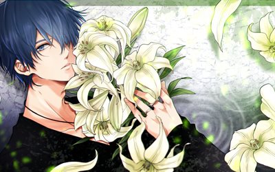 Kaito, white flowers, Shoujo, manga, artwork, Vocaloid