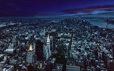 New York City, nightscapes, panorama, Manhattan, NYC, cityscapes, New York, USA, America