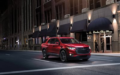 Chevrolet Traverse, 2018, rosso SUV, esterno, vista frontale, rosso nuovi Traverse, Chevrolet