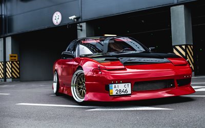 Nissan 200SX, postura, tuning, coches japoneses, s14, rojo 200SX, Nissan