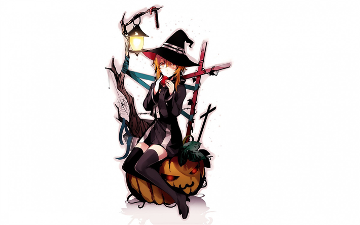 Halloween, Japansk manga, anime karakt&#228;rer, h&#246;st, konst, pumpa
