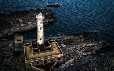 オーガスタ, シチリア島, 古い灯台, 島, 海岸, 地中海, イタリア