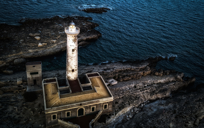 Augusta, Sicily, old lighthouse, island, coast, mediterranean sea, Italy