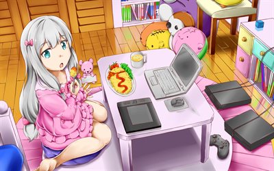 izumi sagiri, computer, manga, spielzeug, eromanga-sensei