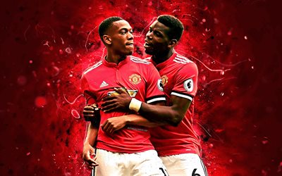 Anthony Martial, Paul Pogba, goal, Manchester United FC, neon lights, Premier League, Martial, Pogba, soccer, football, Man United
