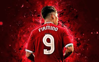Roberto Firmino, back view, LFC, brazilian footballers, abstract art, soccer, Liverpool FC, Firmino, Premier League, football, neon lights