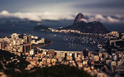 Rio de Janeiro, tilt-shift, panorama, bay, sommar, resor, Brasilien, Sydamerika