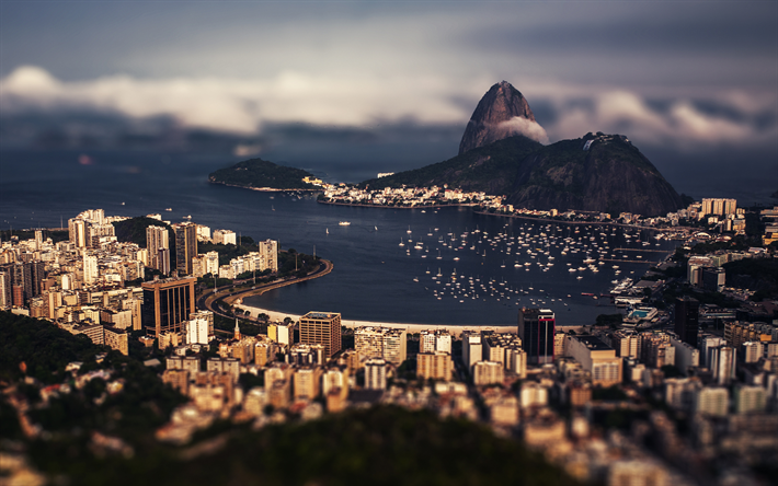 Rio de Janeiro, tilt-shift, panorama de la baie, l&#39;&#233;t&#233;, les voyages, le Br&#233;sil, l&#39;Am&#233;rique du Sud