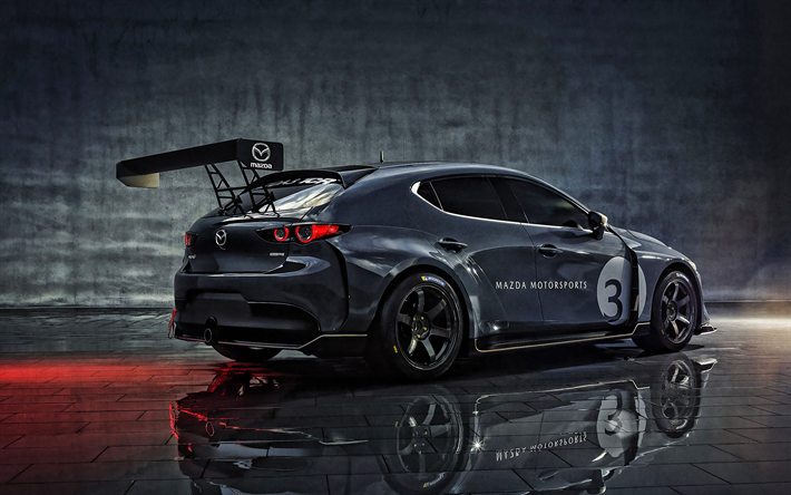 mazda 3 tcr, 2020, hinten, au&#223;en, tuning mazda 3, neue graue mazda 3 schr&#228;gheck, japanische autos, mazda