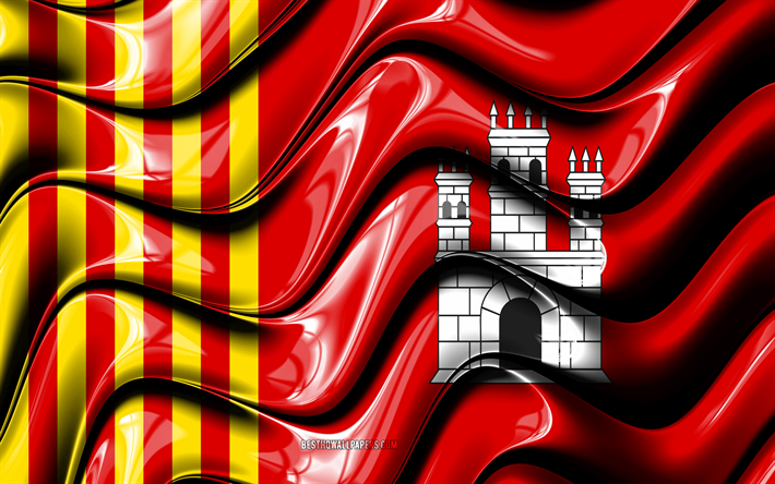 Terrassa Drapeau, 4k, les Villes de l&#39;Espagne, de l&#39;Europe, le Drapeau de Terrassa, art 3D, Terrassa, les villes espagnoles, Terrassa 3D drapeau de l&#39;Espagne