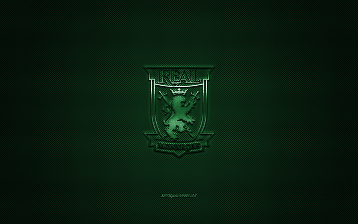 Real Monarchs, American soccer club, USL Championship, green logo, green carbon fiber background, USL, football, Utah, USA, Real Monarchs logo, soccer, Real Monarchs SLC