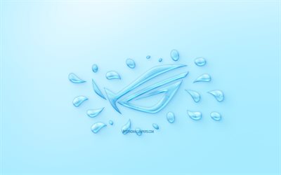 ROG logo, acqua logo, stemma, sfondo blu, logo ROG fatta di acqua, Republic Of Gamers di ASUS, arte creativa, acqua concetti, ROG