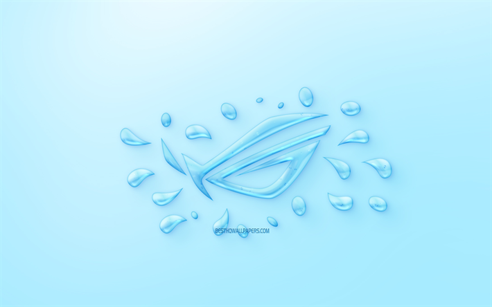 ROG logo, water logo, emblem, blue background, ROG logo made of water, Republic Of Gamers, ASUS, creative art, water concepts, ROG
