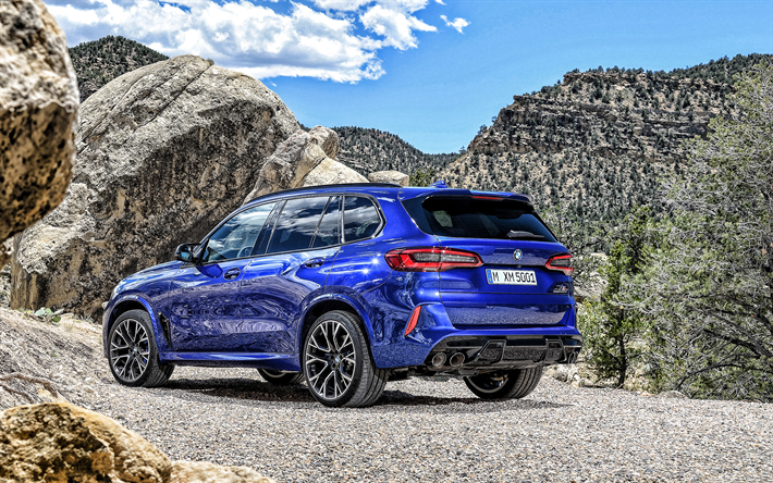 BMW X5 M Competition, 2020, rear view, exterior X5 2020, luxury SUV, new blue X5 M, german cars, BMW