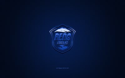 リノ1868年FC, アメリカのサッカークラブ, USL選手権, 青色のロゴ, ブルーカーボンファイバの背景, USL, サッカー, リノ, ネバダ, 米国, リノ1868年のロゴ