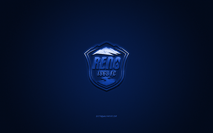 Reno 1868 FC, American soccer club, USL Championship, blue logo, blue carbon fiber background, USL, football, Reno, Nevada, USA, Reno 1868 logo, soccer