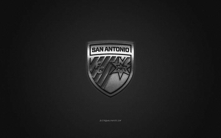 San Antonio FC, American soccer club, USL Championship, silver logo, gray carbon fiber background, USL, football, San Antonio, Texas, USA, San Antonio FC logo, soccer