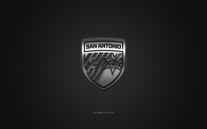 San Antonio FC, Americano futebol clube, USL Campeonato, logotipo prateado, cinza de fibra de carbono de fundo, USL, futebol, San Antonio, Texas, EUA, San Antonio FC logotipo