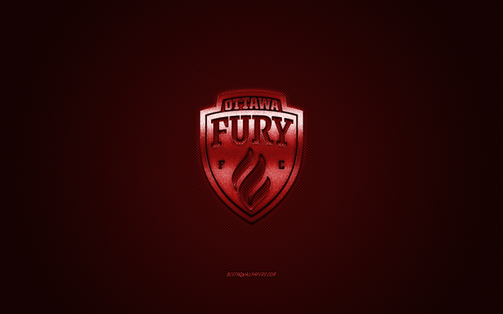 Ottawa Fury FC, Canadense de futebol do clube, USL Campeonato, logo vermelho, vermelho de fibra de carbono de fundo, USL, futebol, San Antonio, Ottawa, Ont&#225;rio, Canad&#225;, EUA, Ottawa F&#250;ria logotipo