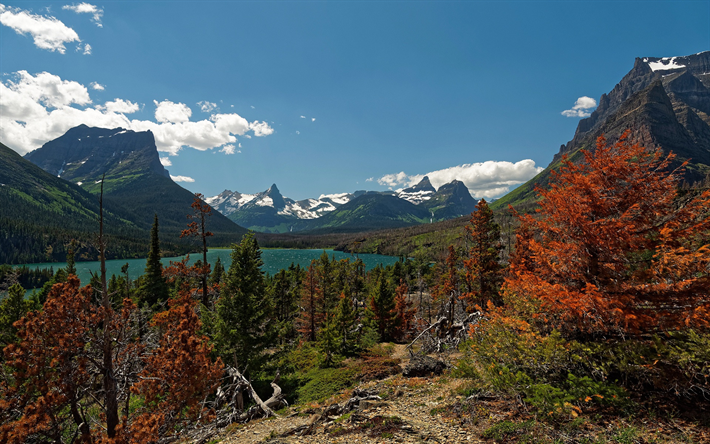 山湖, 秋, 山の風景, 森林, 秋の景観, 米国