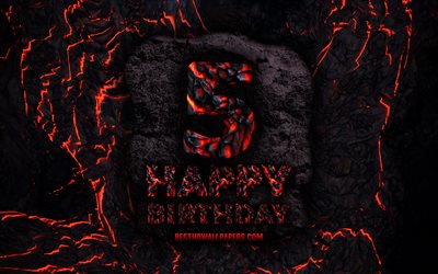 4k, Happy 5 Years Birthday, fire lava letters, Happy 5th birthday, grunge background, 5th Birthday Party, Grunge Happy 5th birthday, Birthday concept, Birthday Party, 5th Birthday