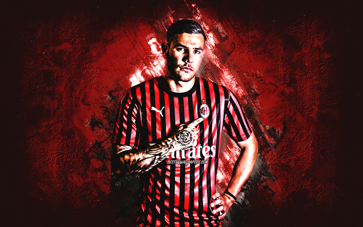 Theo Hernandez, AC Milan, Fransız futbolcu, portre, kırmızı taş, arka plan, Serie A İtalya, futbol