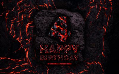 4k, Happy 4 Years Birthday, fire lava letters, Happy 4th birthday, grunge background, 4th Birthday Party, Grunge Happy 4th birthday, Birthday concept, Birthday Party, 4th Birthday