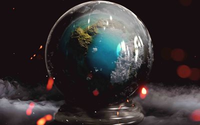 地球, 煙, グラスボール, 創造, 3Dアート, 球