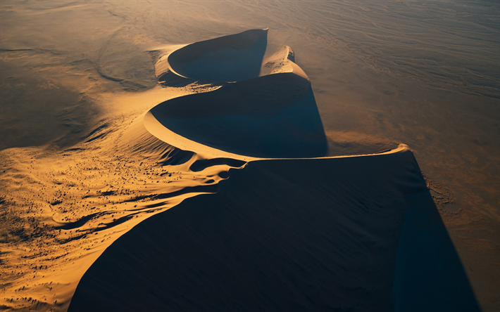 Namib, el desierto, noche, puesta de sol, dunas de arena, &#193;frica, Namibia