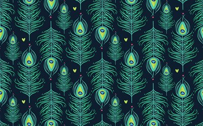 Retr&#242; texture con piume, Verde piume retr&#242; sfondo, retr&#242;, texture, asiatico, creativo, sfondo verde con piume