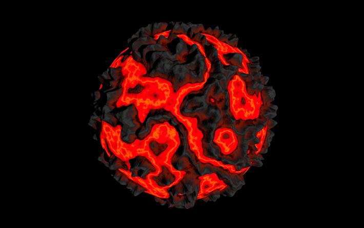 fogo planeta, Arte 3D, o m&#237;nimo de, lava planeta, galaxy, fundo preto, Planeta em 3D, obras de arte, planetas