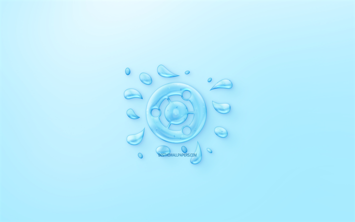 Logo di Ubuntu, acqua logo, stemma, sfondo blu, logo di Ubuntu fatta di acqua, arte creativa, Debian, Linux, acqua concetti, Ubuntu