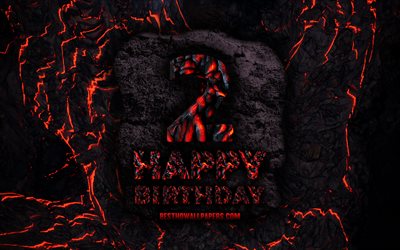 4k, Happy 2 Years Birthday, fire lava letters, Happy 2nd birthday, grunge background, 2nd Birthday Party, Grunge Happy 2nd birthday, Birthday concept, Birthday Party, 2nd Birthday