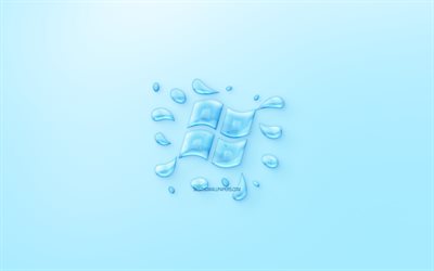 Windows-logotypen, vatten logotyp, emblem, bl&#229; bakgrund, Windows-logotypen gjord av vatten, kreativ konst, vatten begrepp, Windows