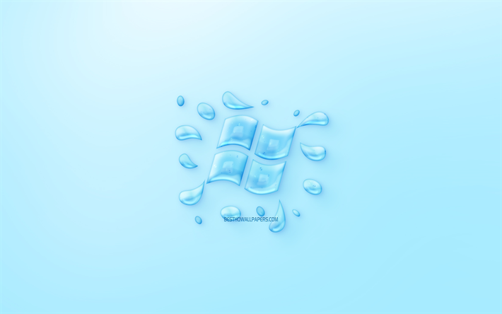 Windows logo, water logo, emblem, blue background, Windows logo made of water, creative art, water concepts, Windows