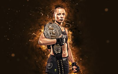 Rose Namajunas, 4k, brown neon lights, american fighters, MMA, UFC, female fighters, Mixed martial arts, Rose Namajunas 4K, UFC fighters, Rose Gertrude Namajunas, MMA fighters