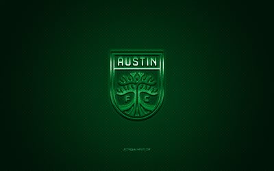 Austin FC, American soccer club, USL Championship, green logo, green carbon fiber background, USL, football, Austin, Texas, USA, Austin FC logo, soccer