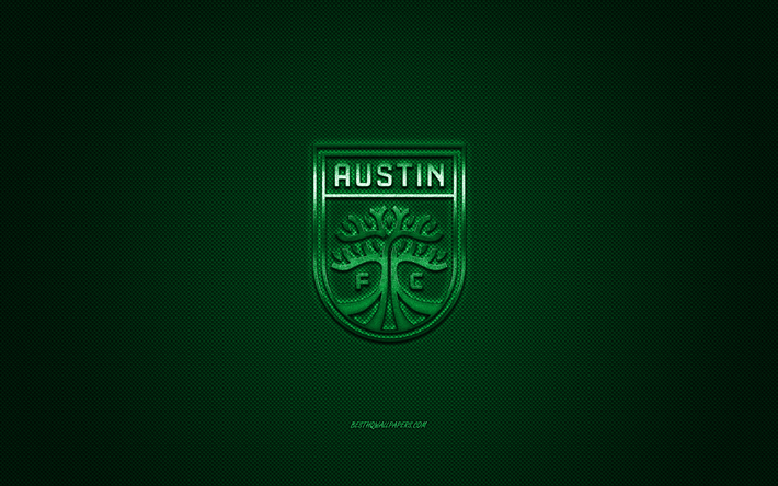 Austin FC, Amerikansk fotboll club, USL Championship, gr&#246;n logotyp, gr&#246;na kolfiber bakgrund, USL, fotboll, Austin, Texas, USA, Austin FC logotyp