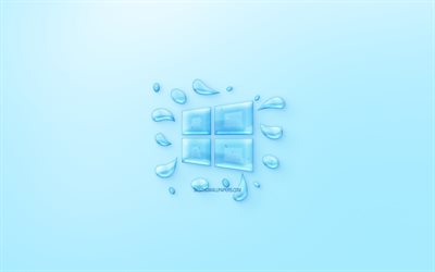 10 logotipo do Windows, de &#225;gua pequeno logotipo, Windows 10 emblema com gotas de &#225;gua, fundo azul, Windows 10 logotipo feito de &#225;gua, arte criativa, &#225;gua de conceitos, Windows