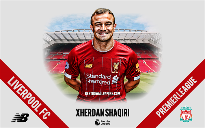 Xherdan Shaqiri, le Liverpool FC, le portrait, la Suisse, le footballeur, le milieu de terrain, 2020 Liverpool uniforme, Premier League, Angleterre, Liverpool FC footballeurs 2020, le football, Anfield