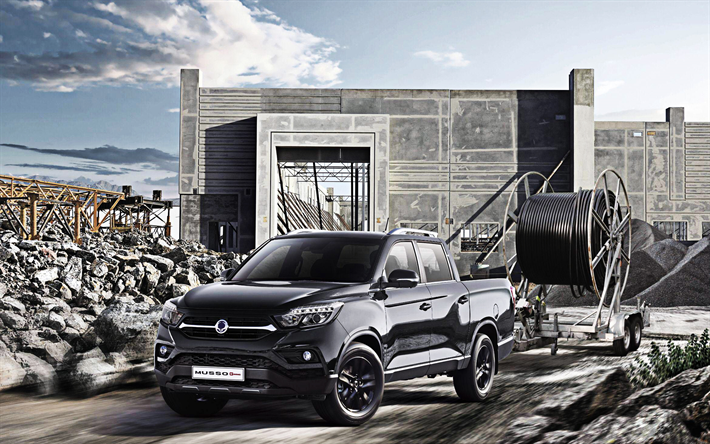 SsangYong Mussoグランド, 4k, 黒ピックアップ, 2019両, offroad, Suv, 2019年SsangYong Mussoグランド, 韓国車用, SsangYong