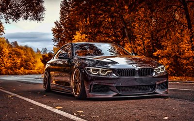 BMW M4, HDR, F82, 2019 cars, autumn, tunned m4, tuning, supercars, black m4, 2019 BMW M4, german cars, black f82, BMW