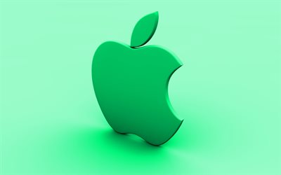 Appleターコイズブルーロゴ, ターコイズブルーの背景, 創造, Apple, 最小限の, Appleのロゴ, 作品, Apple3Dロゴ