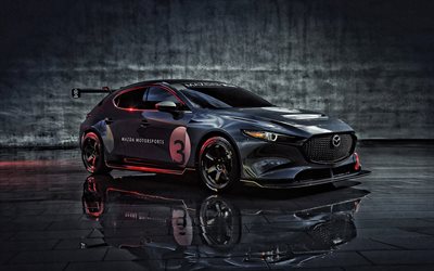 2020, Mazda 3 TCR, front view, exterior, race car, tuning Mazda 3, gray hatchback, japanese cars, Mazda