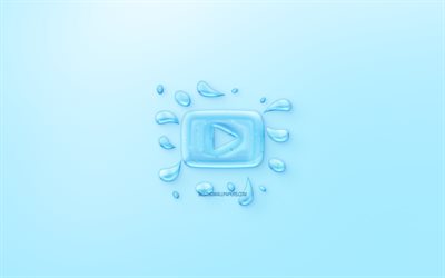 Logo di YouTube, acqua logo, stemma, sfondo blu, logo di YouTube fatti di acqua, creativo, arte, acqua concetti, YouTube
