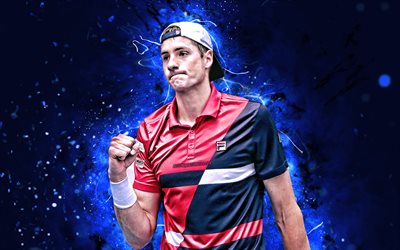 ジョン-Isner, 4k, アメリカのテニス選手, ATP, 青色のネオン, テニス, ジョン-ロバート-Isner, ファンアート, ジョン-Isner4K